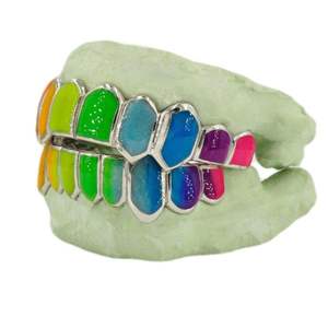 Grillz de Dientes de Moissanita Esmaltada en Colores Arcoíris, con Diamantes de Moissanita Auténticos, Estilo Hip Hop, Ajuste Personalizado - Product Image 3