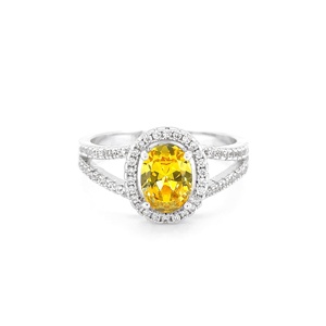 Fashion CZ Classic Oval Cut Rhodium Plated <b>Brass</b> Unisex Engagement <b>Ring</b> for Wedding and Anniversary - Product Image 1