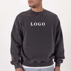 Sweat-shirt épais uni coupe courte et ample en molleton bouclette, personnalisable, col rond, effet délavé à l'acide - Product Image 2