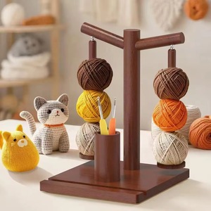Wooden T-Shaped Yarn Holder Double Tier <b>Storage</b> <b>Rack</b> With Crochet Hooks Organizer For Knitting Craft Supplies - Product Image 1