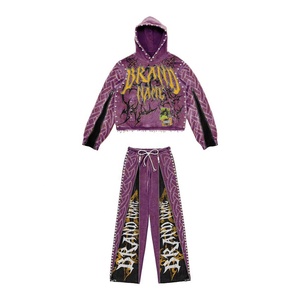 Ensemble de survêtement unisexe bleu à capuche, style streetwear, avec logo imprimé sur toute la longueur, sweat-shirt et pantalon, coupe ample, fermeture à cordon, hiver, USA - Product Image 4