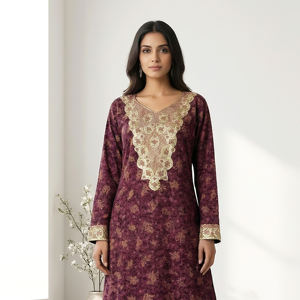 Robe Kaftan Arabe Contemporaine BSY avec Broderie au Col, Modèle Jilbab pour Femme, Longueur Ras du Sol, Idéale pour les Fêtes Islamiques, l'Aïd et le Ramadan - Product Image 3