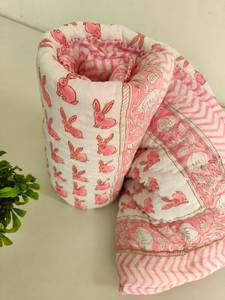 Rabbit <b>Pink</b> White Block Print Quilted <b>Throw</b> <b>Blanket</b> 100% Cotton Eco-Friendly Handmade Modern Hotel Luxury Oversized - Product Image 4