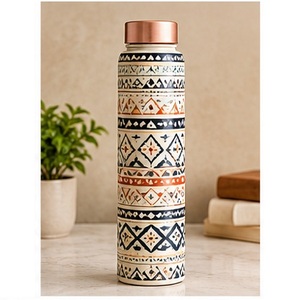 Botella de Agua de Cobre Estilo Nórdico con Diseño de Hojas Azules y Tapa de Cobre, Recipiente Portátil para Bebidas de Viaje - Product Image 4