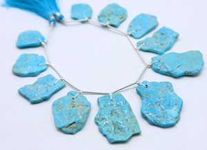 11 pièces de perles brutes lisses en turquoise naturelle d'Arizona, perles à facettes, pour la fabrication de bijoux - Product Image 3