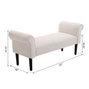 Panca Ottomana Antica da 52 Pollici in Lino Bianco Crema con Braccioli, Elegante e Morbida in Velluto per Ingresso, Camera da Letto, Appartamento - Product Image 3