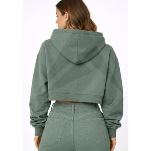 Sweat-shirt à capuche court vert pour femme, imprimé « Be Kind », en coton décontracté avec poches, pour l'automne - Product Image 2