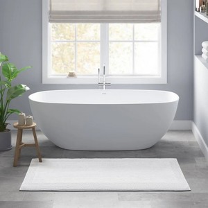 Modern White Rectangle Bath <b>Mat</b> Cotton Non-Slip Woven Home Rug Medium Thickness Machine Washable - Product Image 1