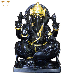 Black Marble Ganesh <b>Statue</b> | Handcrafted Lord Ganesha Idol with <b>Gold</b> Accents | Premium Black Stone Ganpati Murti for Home Temple - Product Image 2