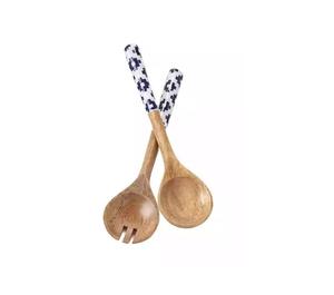 Ensemble de saladiers en émail au design magnifique, bois naturel avec poignée imprimée en émail, couverts pour servir la salade à un prix très abordable - Product Image 4