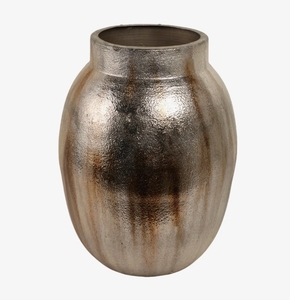Jarrón Metálico Moderno Hecho a Mano en Bronce Plateado, Recipiente Ovalado Texturizado para Flores, Centro de Mesa de Lujo para Sala de Estar, Adorno de Mesa - Product Image 2