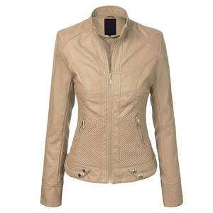 Chaquetas de Mujer para Primavera/Verano, Chaqueta de Cuero Borgoña con Cierre y Solapa, Manga Larga, Estilo Urbano - Product Image 1