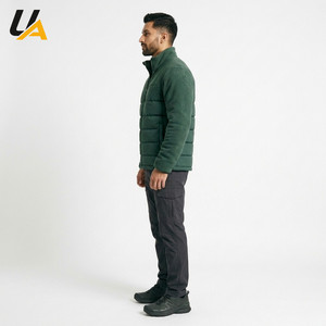 Veste matelassée en polaire verte pour homme, col montant, fermeture éclair, coupe-vent, doudoune chaude pour l'hiver - Product Image 4
