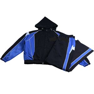 Pantalon de survêtement unisexe sportif, longueur intégrale, color block bleu et noir, taille élastique, poches latérales, respirant, léger, en polyester - Product Image 3