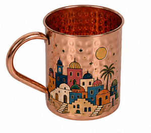 Taza de Cobre Martillada a Mano con Diseño Floral Esmaltado |   Taza Decorativa para Moscow Mule |   Taza de Regalo Artesanal de Cobre para Bebidas - Product Image 3