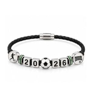 Bracelets de football personnalisés avec perles numérotées gravées, bracelet en cuir tressé pour souvenirs sportifs - Product Image 3