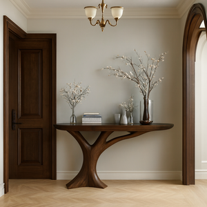 Mesa Consola de Nogal Esculpida a Mano, Mueble de Entrada de Madera Sólida, Diseño Orgánico Moderno Hecho a Mano - Product Image 5