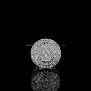 Lab Grown Diamond Round Cluster Signet <b>Ring</b> Iced Out Hip Hop Statement <b>Ring</b> Luxury Men's Baguette Halo <b>Cocktail</b> <b>Ring</b> - Product Image 1