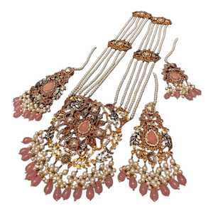 Ensemble de bijoux de haute qualité, collier et boucles d'oreilles sur mesure, collection pour occasions spéciales, laiton premium Kundan, 3 pièces, pour femmes, pour les mariages. - Product Image 1