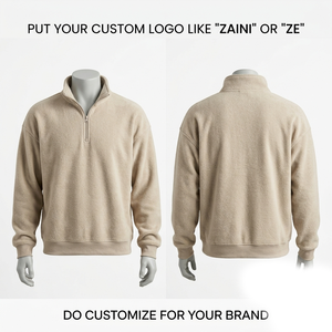 Premium 240 GSM Polyester Polar Fleece Quarter Zip Pullover <b>Jacket</b> Custom Logo Beige Color Waterproof Breathable Men's - Product Image 1