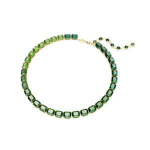 Collier de luxe pour femme avec pierre verte taille émeraude, plaqué or, bijoux de soirée - Product Image 1