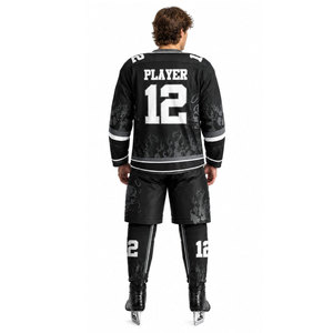 Maillot de hockey sur glace sublimé noir pour homme, manches longues, anti-humidité, coupe classique, uniforme d'équipe adulte - Product Image 3