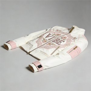 Veste en cuir PU rose courte pour femme, style motard, avec fermeture éclair, col montant, broderie personnalisée, style Letterman - Product Image 6