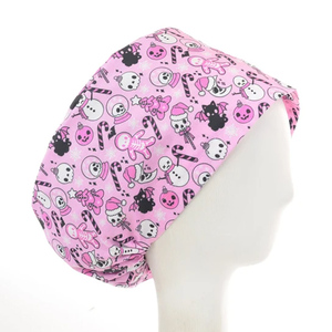 Printed Woven Satin Lined <b>Scrub</b> <b>Caps</b> Unisex Nurse Surgical Hat with Buttons Ponytail Working Adjustable Pouch Tie Back - Product Image 2