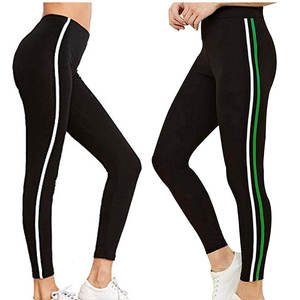 Leggings de yoga bleu marine taille haute avec bandes latérales rouges et blanches, longueur intégrale, taille élastique, pantalon extensible quadridirectionnel, en promotion en ligne - Product Image 5