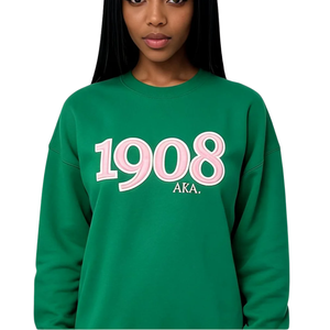 Green AKA 1908 Crewneck Sweatshirt Women's Premium Fleece Long Sleeve Casual Greek Sorority Pullover <b>Top</b> - Product Image 5