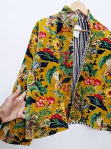Latest Design Yellow Floral Soft Velvet Bomber <b>Jacket</b> For Women Luxury Winter Coat Boho Bridal Outerwear Elegant <b>Bridesmaid</b> - Product Image 5