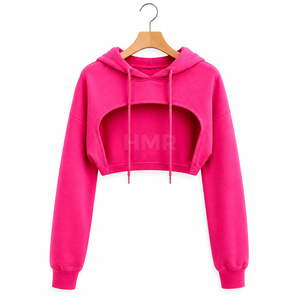 HMR Sorority Sisterhood Sweat-shirt court rose à manches longues en tricot avec découpe, style décontracté printemps - Product Image 5