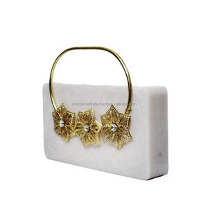 <b>White</b> Resin Clutch with Gold Floral Handle Design Handmade Designer Women Purse <b>Evening</b> Party <b>Bag</b> Wedding Accessory Wholesale - Product Image 1