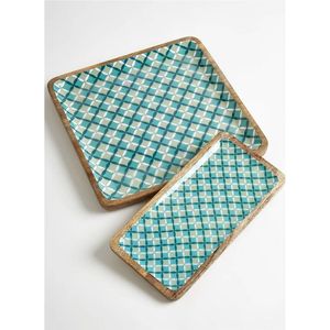 Plateau de service rond en bois de manguier fait main avec incrustation mandala, plateau de table basse en bois, plateau de cuisine décoratif avec poignées - Product Image 6