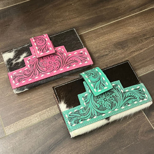 Carteras plegables largas de cuero de vaca con herramientas manuales de fabricantes de moda, monedero de estilo occidental para mujer, tarjetero, monedero, embrague - Product Image 5