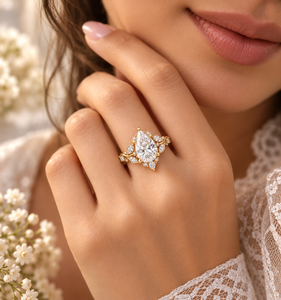 Bague de fiançailles en moissanite taille poire, argent sterling 925, motif feuille florale, bague de mariée plaquée or, bijoux de mariage, fabricant sur mesure - Product Image 5