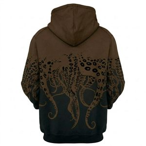 Sudadera con capucha para hombre, personalizada, color marrón y negro, con estampado de pulpo sublimado, transpirable, de secado rápido, para invierno, servicio OEM. - Product Image 2
