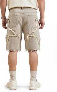 Pantalones Cortos Bermuda de Mezclilla Sólida para Hombre, Cintura Alta, Cierre de Botones, Rotos, Casuales, de Algodón Tejido Transpirable - Product Image 2