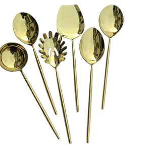 Ensemble de serveurs à salade en laiton, ustensiles de service décoratifs avec finition miroir, cuillère et fourchette, pour la cuisine, livré en boîte noire - Product Image 2