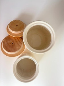 Elegant Ribbed <b>Storage</b> Canister Set With Wooden Lid Secure Seal Spacious Capacity <b>Kitchen</b> Counter Organization Solution - Product Image 4