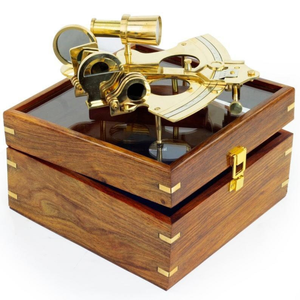 Sextant Nautique en Laiton avec Boîte en Bois, Instrument de Navigation Astronomique Maritime Pirate, Décoration Vintage, Objet de Collection - Product Image 1