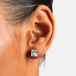 Princess Cut VVS Moissanite <b>Stud</b> Earrings 925 <b>Sterling</b> <b>Silver</b> Square Solitaire Earrings for Women - Product Image 1