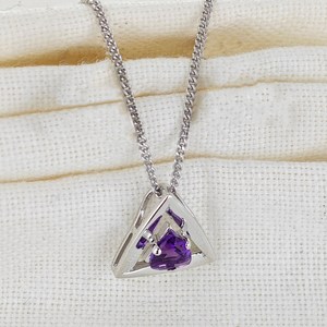 Collier en améthyste naturelle, collier en argent sterling, bijoux en pierre précieuse violette de forme trilobée pour femmes - Product Image 5