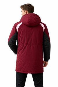 Premium Swim Parka Jacket Maroon Color Waterproof Long Hooded Coat with Inner Fleece Custom Logo Sports Team Winter Outerwear - Product Image 5