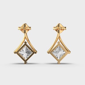 IGI Certified Lab Grown Princess Cut Diamond Drop Stud <b>Earrings</b> 9K Yellow / White / Rose Gold Twisted V-Prong Diamond <b>Earrings</b> - Product Image 2