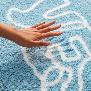 Oval Chenille Bath Mat With Yes Print <b>Light</b> Blue Novelty Design Absorbent Machine Made For Bathroom Floor - Product Image 4
