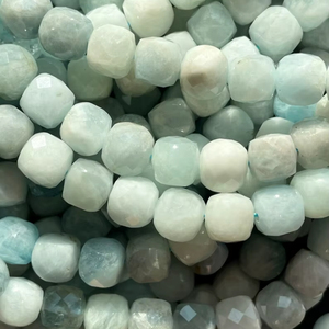 Cuentas de piedra de aguamarina natural facetadas de forma cuadrada, hermosa piedra preciosa azul marino, hilo completo para la fabricación de joyas. - Product Image 1