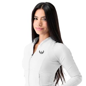 Women's White Full Zip Sports <b>Jacket</b> Long Sleeve Breathable Stretch Fitness <b>Workout</b> Running Yoga Activewear Performance <b>Jacket</b> - Product Image 3