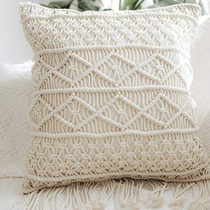 16 x 16 inches Bohemian Woven Macrame Handmade Cotton Cushion <b>Cover</b> Geometric <b>Throw</b> <b>Cover</b> for Couch Bed Hotel Décor Pillow <b>Cover</b> - Product Image 1