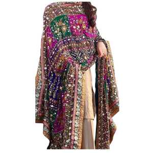 Luxury Mirror Work Printed Solid Long <b>Shawl</b> Women Premium Silk Handmade Shisha Ethnic Party Wear <b>Wedding</b> Custom Colors - Product Image 1